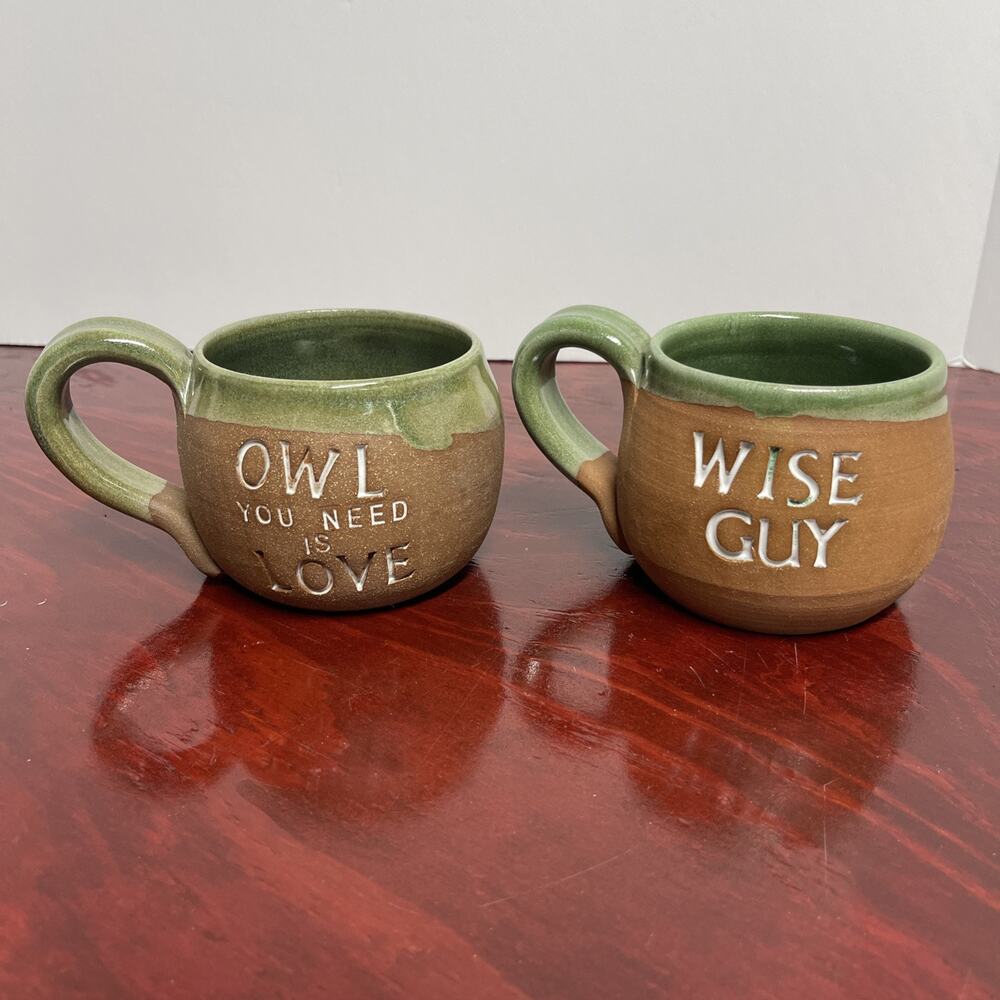 Mudworks USA Pottery Mug Pair Of Owls Used Excellent Owl Inside Mugs